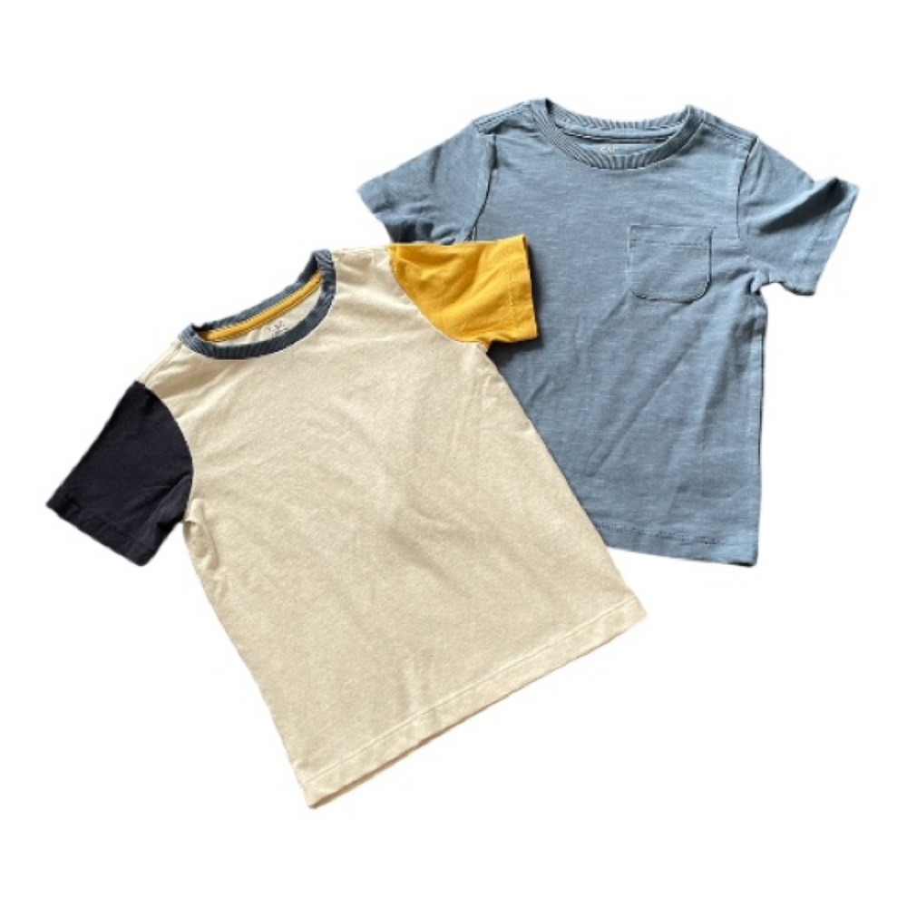 #357, C & C California Kids Color Block T-Shirts - Cream and Blue, size 3T
